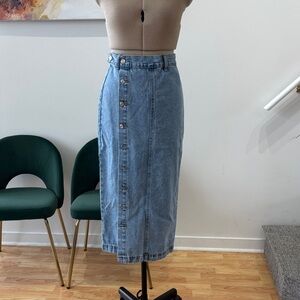 SHEIN Light Blue Button-Front Denim Midi Skirt